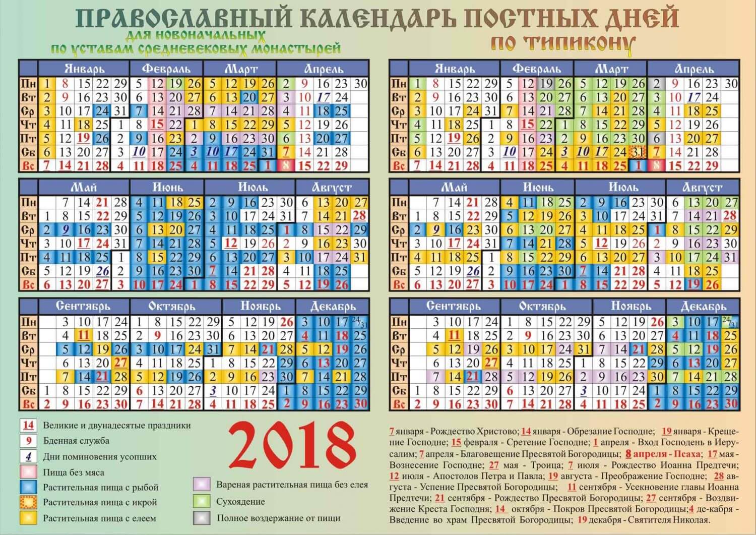 Календарь церковных праздников в октябре 2018 года